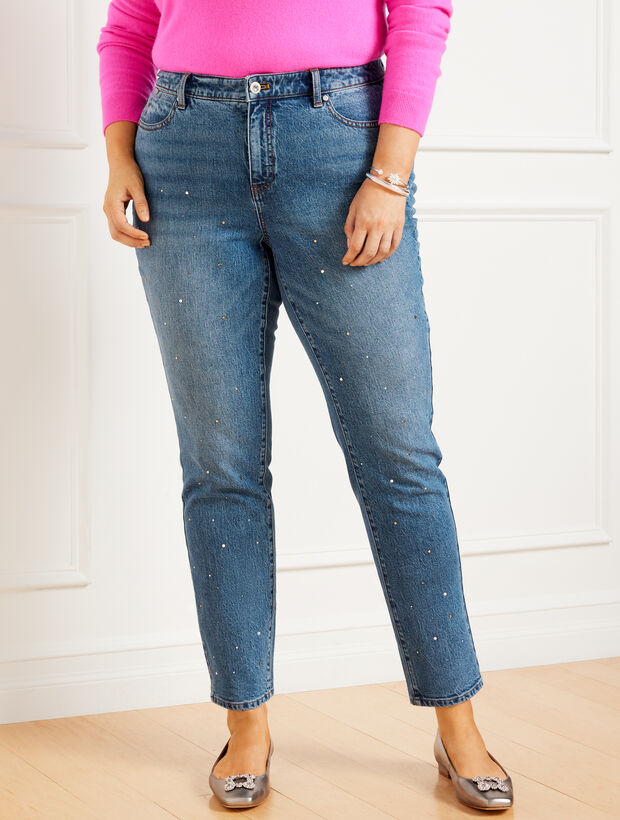 Crystal Embellished Slim Ankle Jeans - Harlow Wash - Curvy Fit