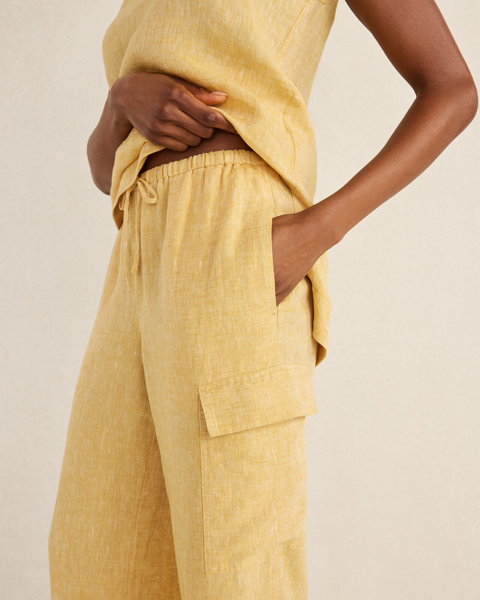 Linen Cargo Pants With Drawstring