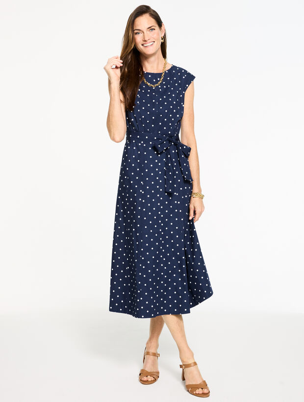 Cap Sleeve Poplin Fit &amp; Flare Dress - Garden Dot