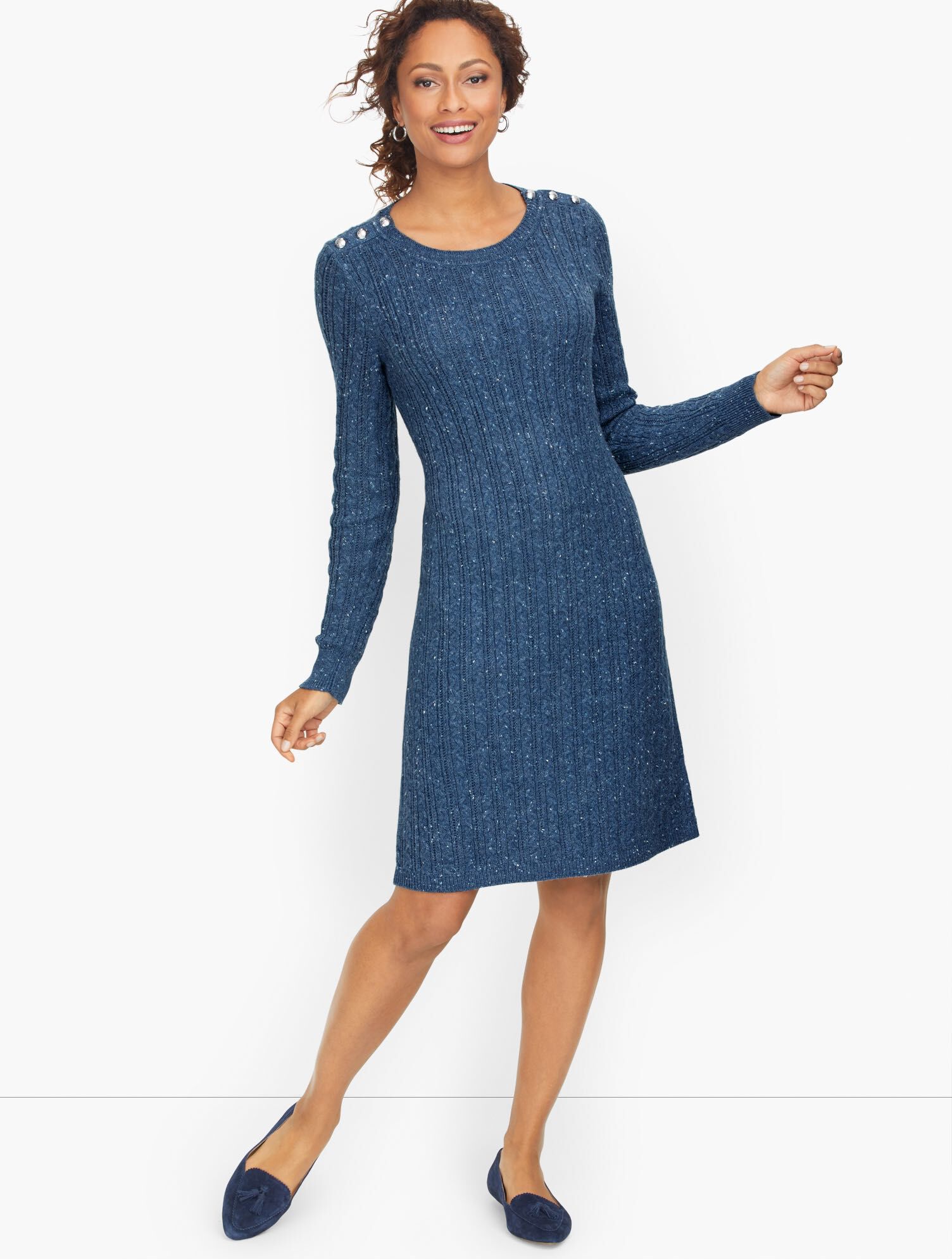 Cableknit Button Shoulder Sweater Dress | Talbots