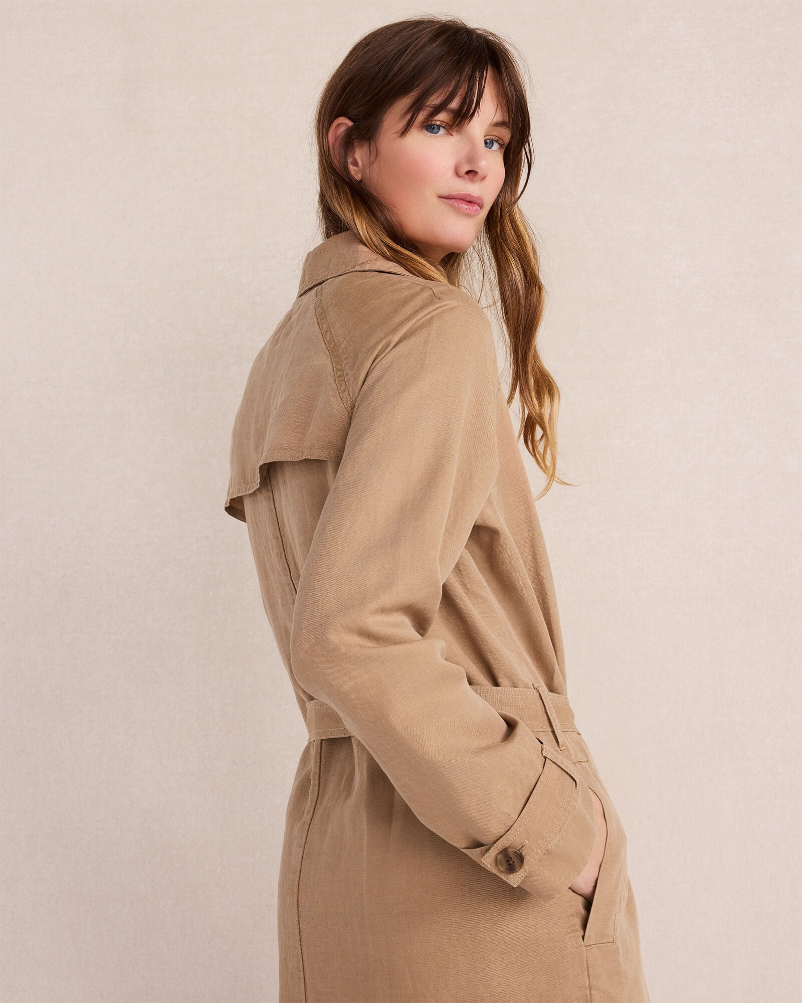 Linen Blend Dobby Trench Coat