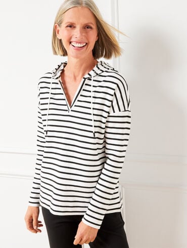 Hooded Ribbed Pullover - Volley Stripe