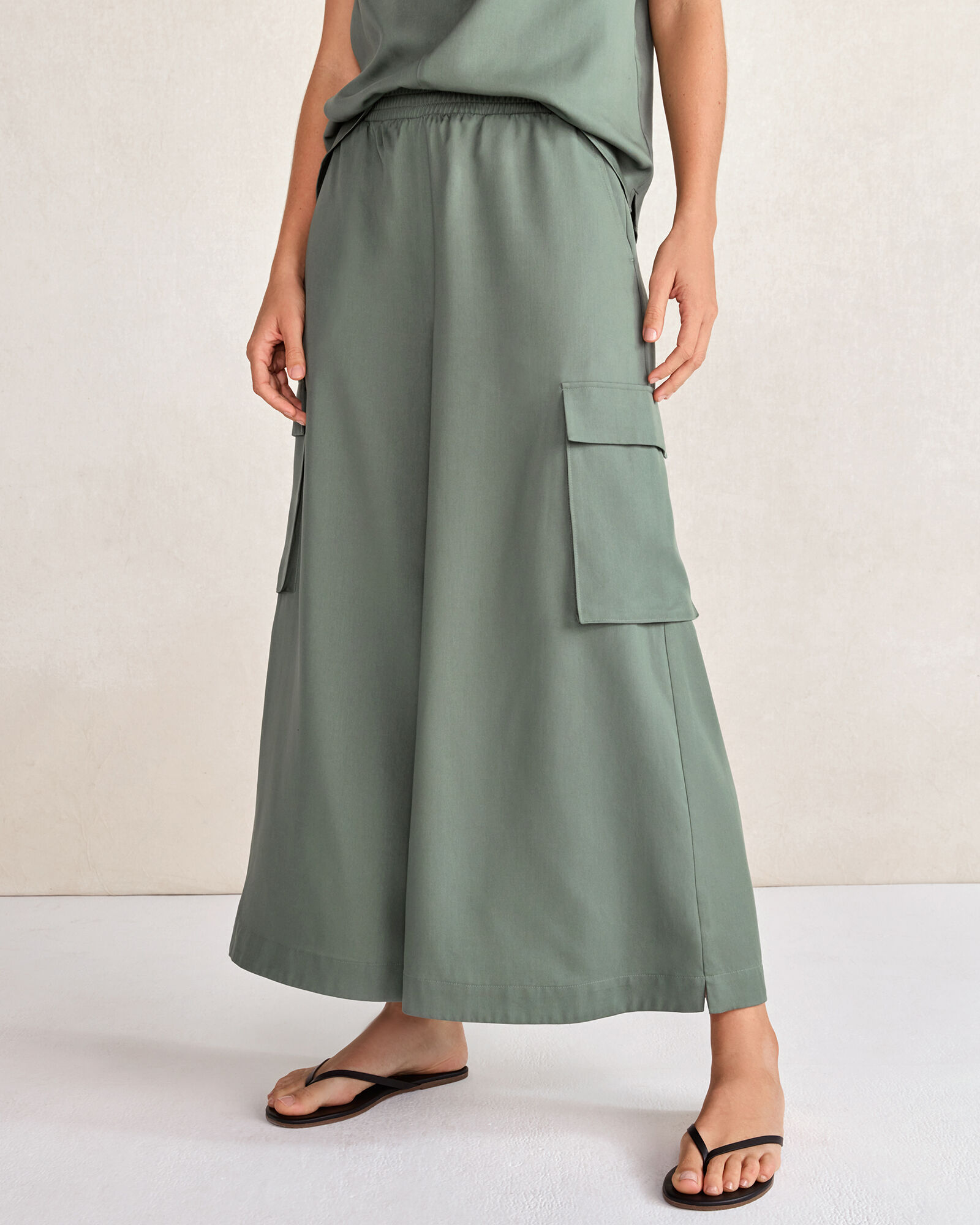 Drapey Twill Cargo Culottes
