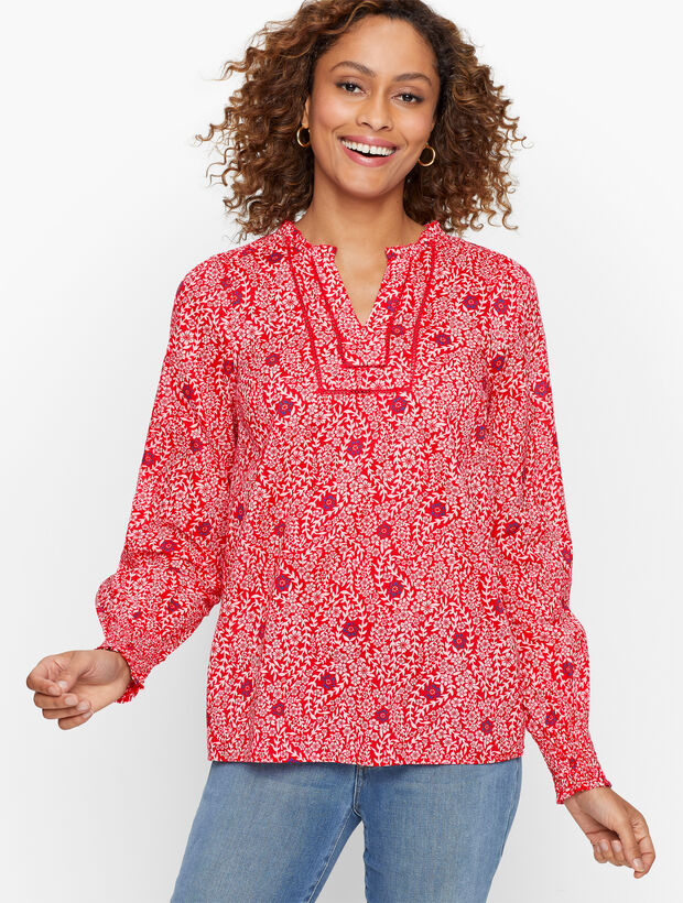 Smocked Shoulder Top - Flowing Branches