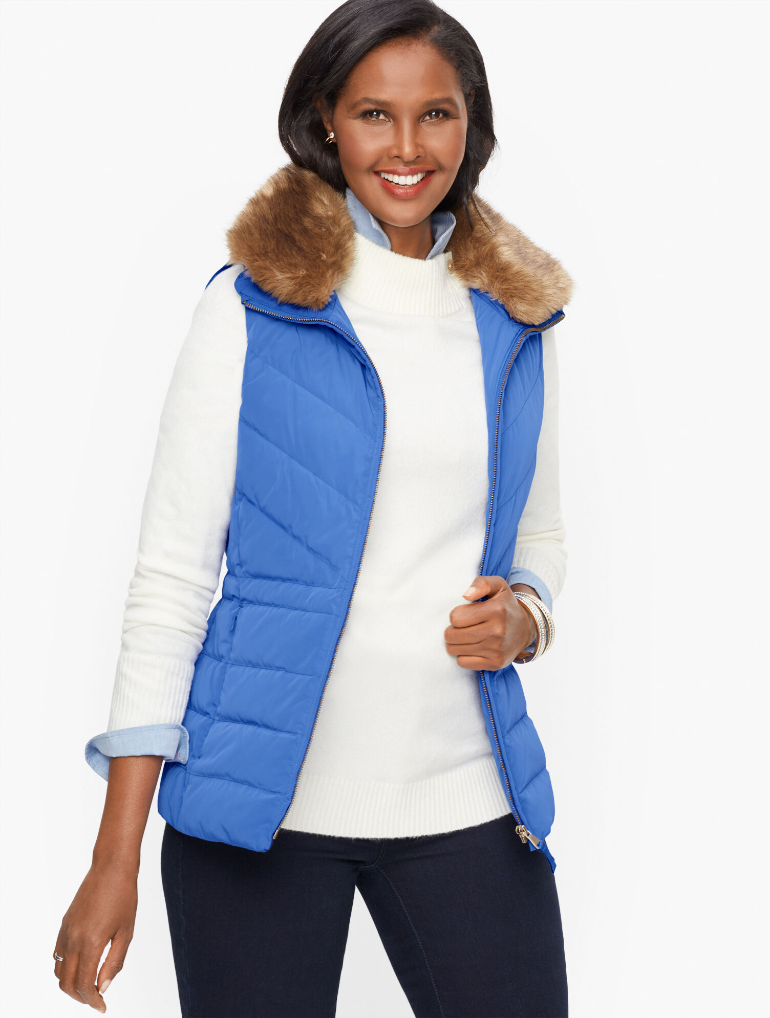 women's down vest with fur collar
