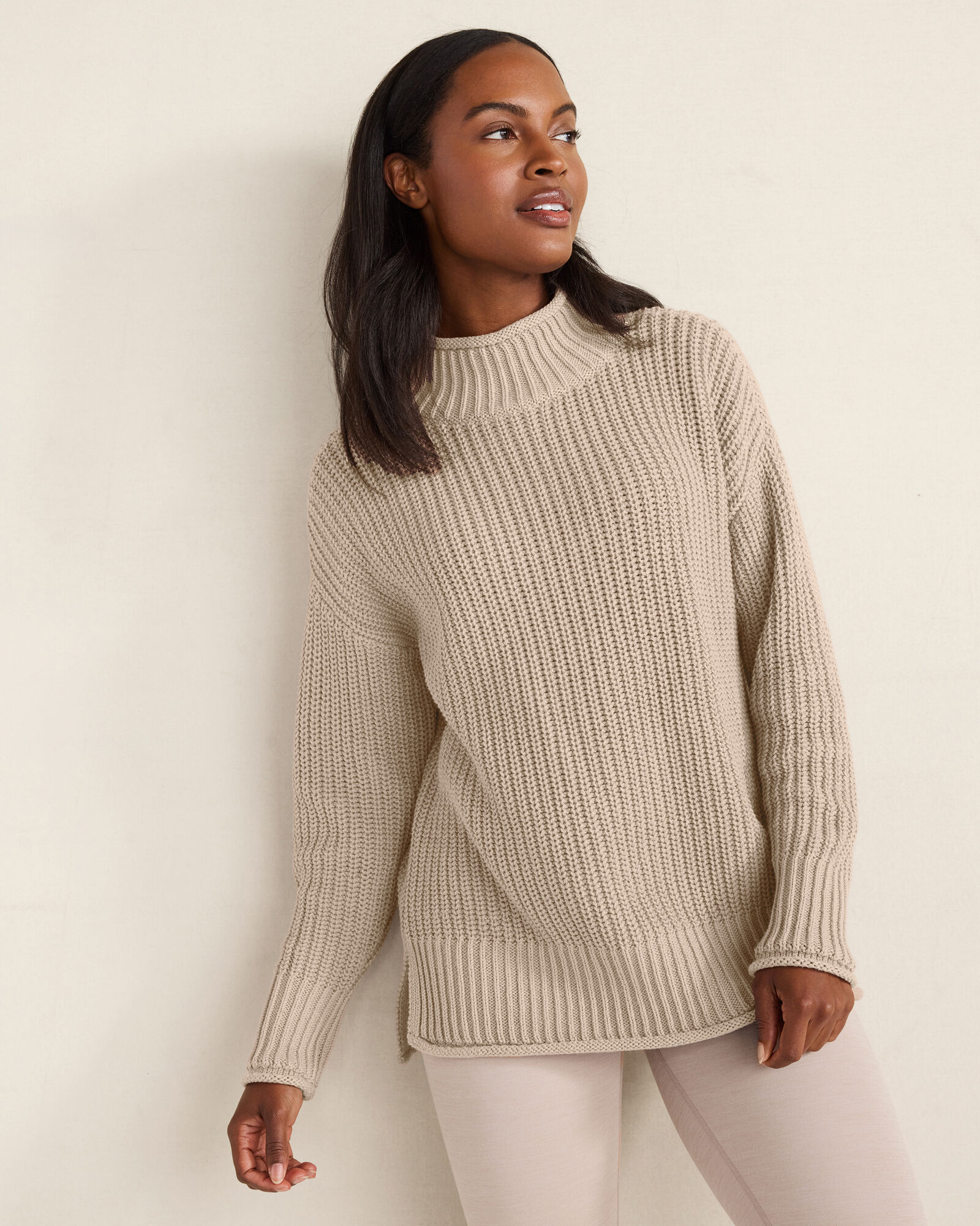 Organic Cotton Shaker Stitch Roll Neck Sweater