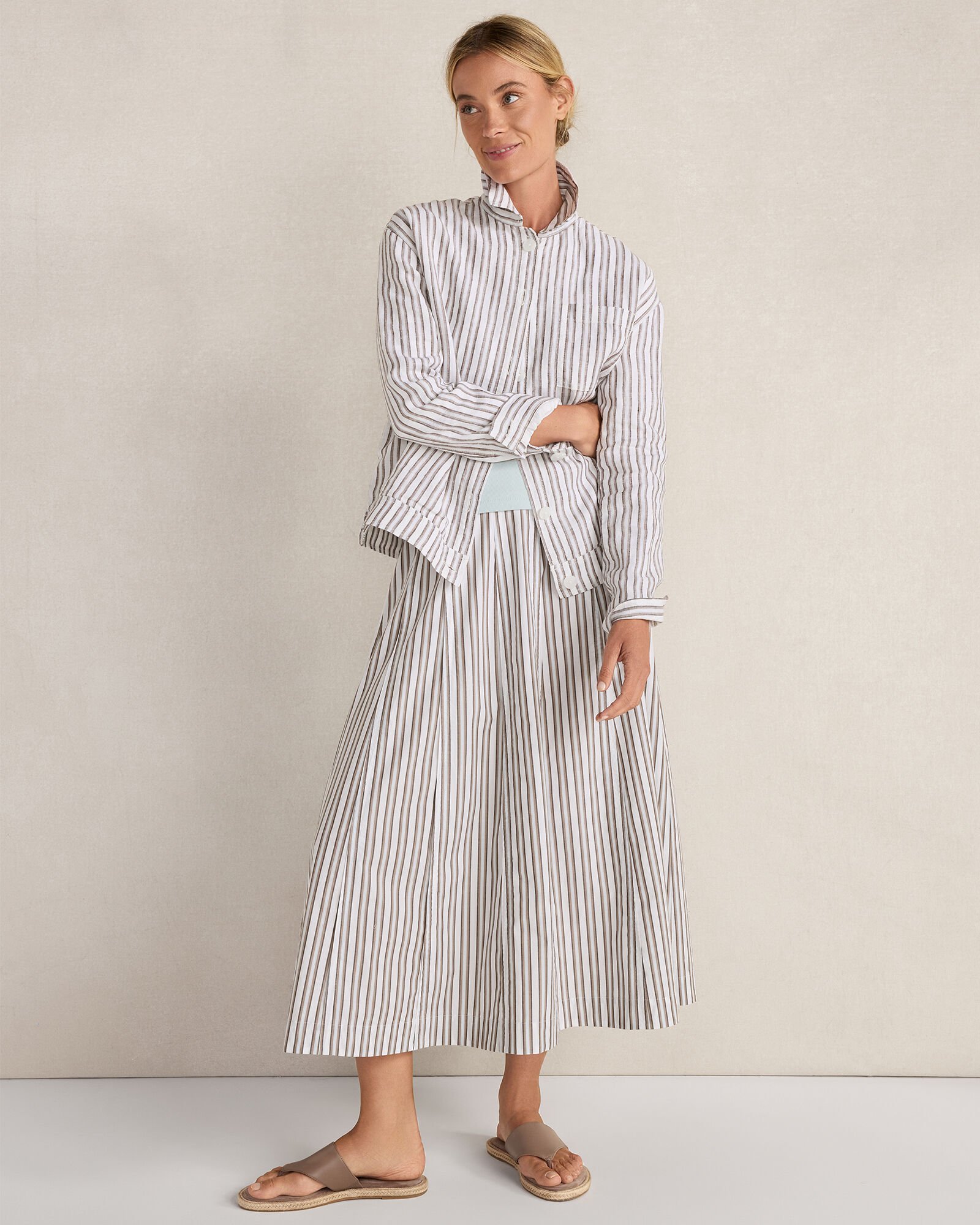 Organic Cotton Poplin Stripe Drop Waist Skirt