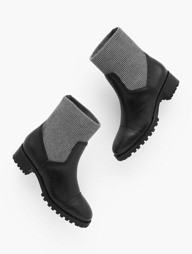 Tish Knit Pebbled Leather Boots