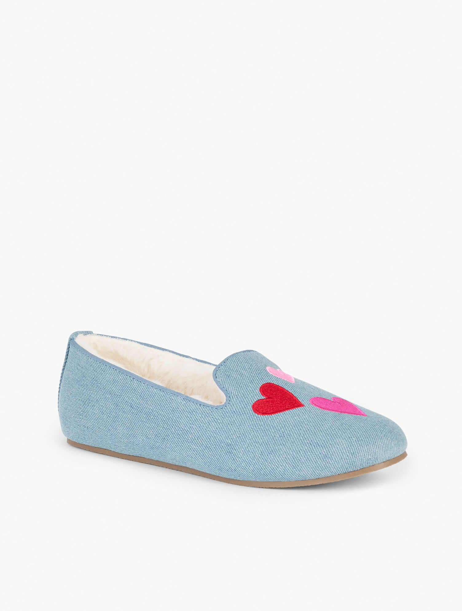 Embroidered Hearts Denim Slippers | Talbots
