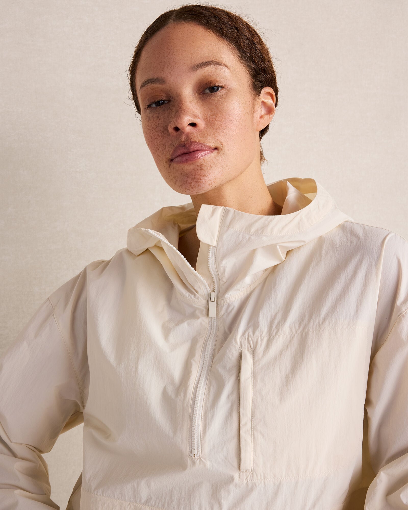 Crinkle Nylon Half-Zip Hooded Jacket