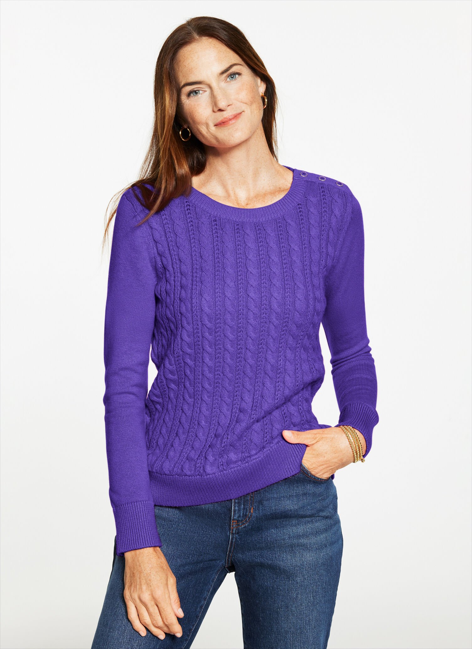 Cable Knit Crewneck Sweater - Colors