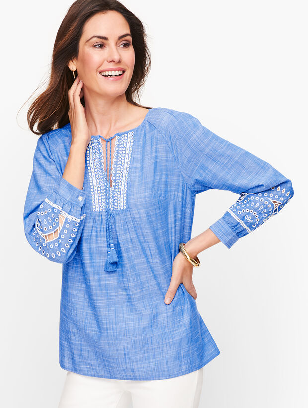 Embroidered Tassel Tie Top