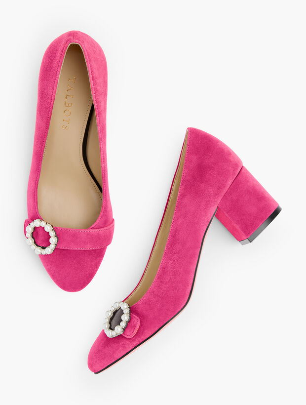Isa Block Heel Pumps - Pearl Buckle
