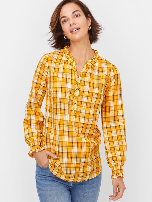 Ruffle Trim Popover - Chandelier Plaid