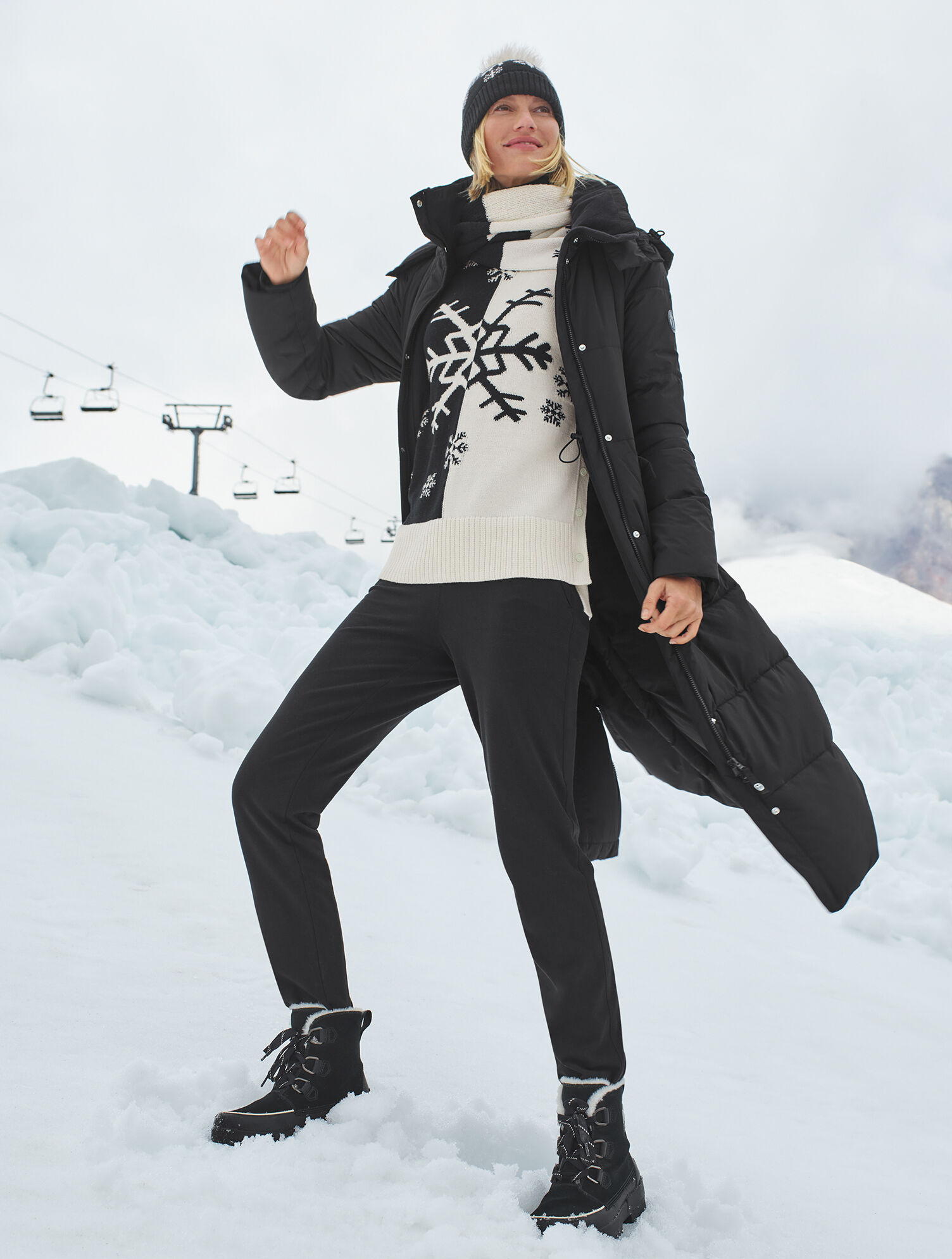 Fleece-Lined Hooded Quilted Long Puffer Coat