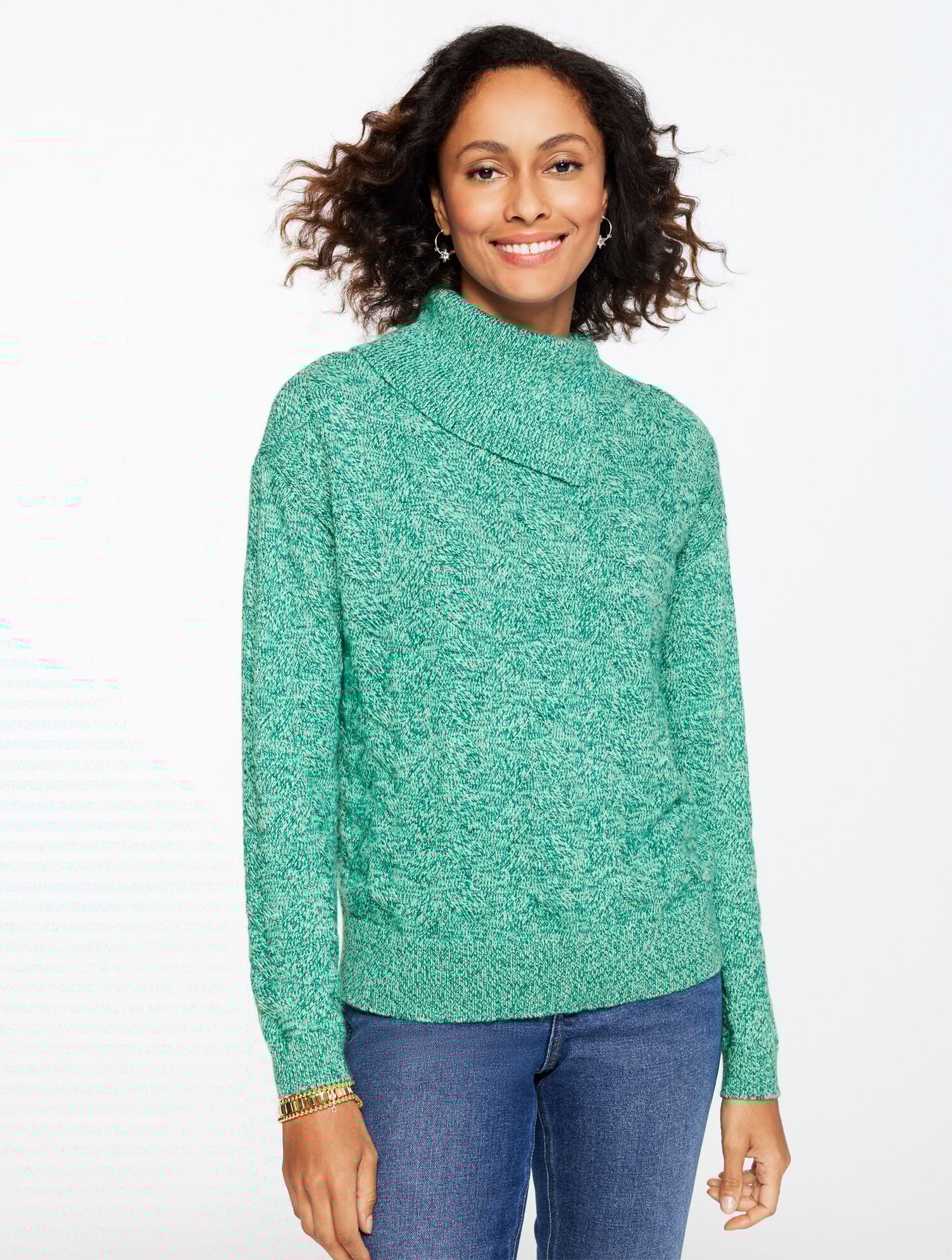 Basketweave Split Neck Sweater - Marl
