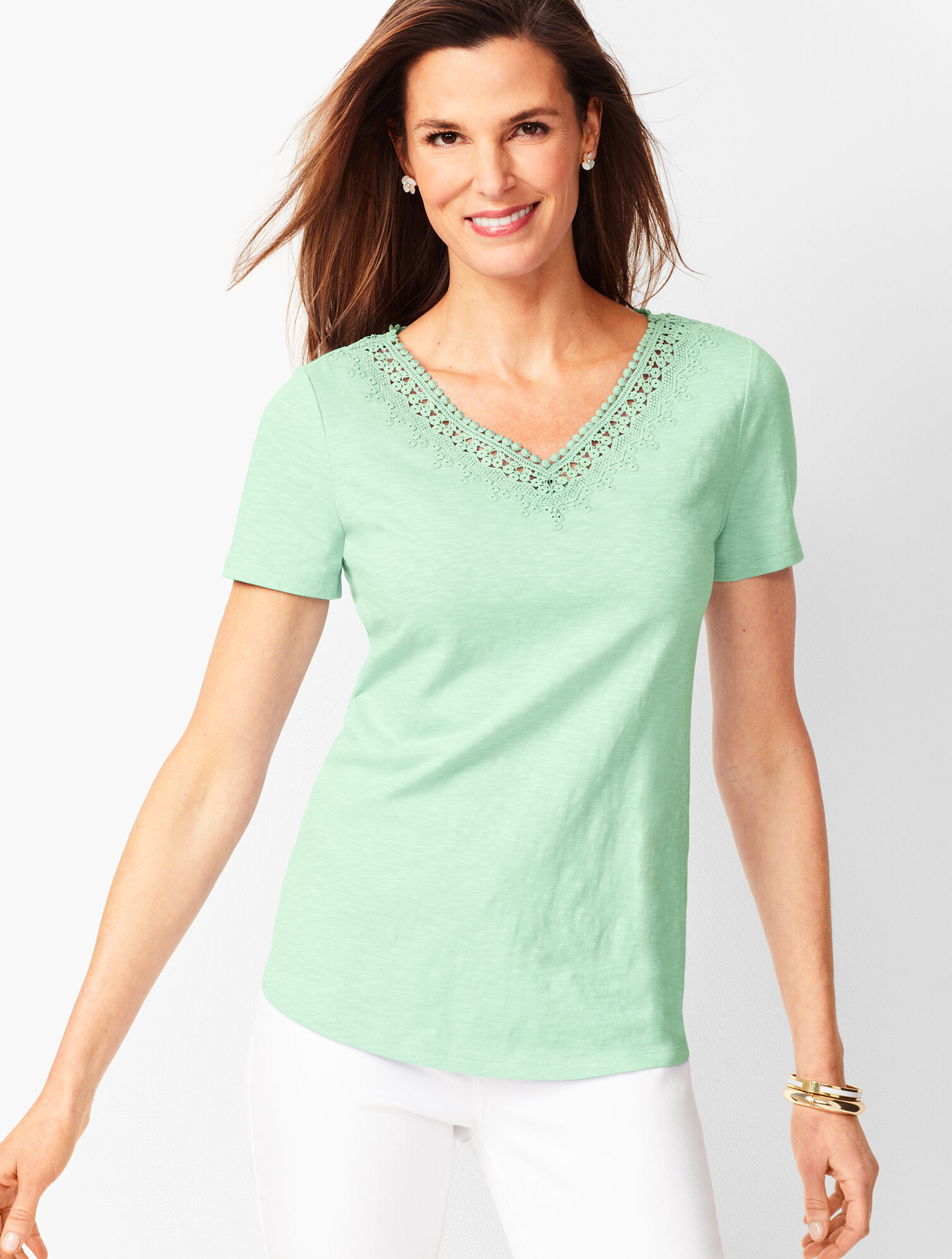 Lace-Trim V-Neck Tee