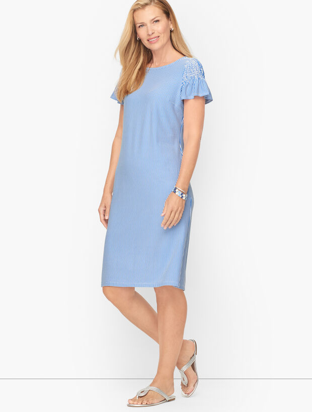 Smocked Seersucker Knit Shift Dress | Talbots