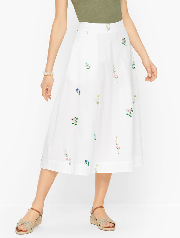Embroidered Midi Skirt - Tossed Wildflowers