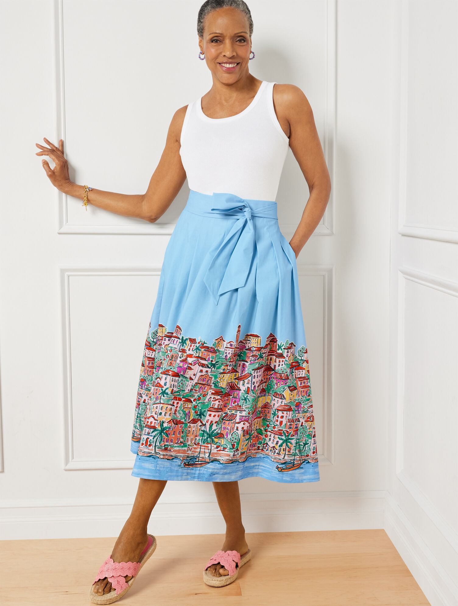 Poplin Fit &amp; Flare Skirt - Scenic Riviera
