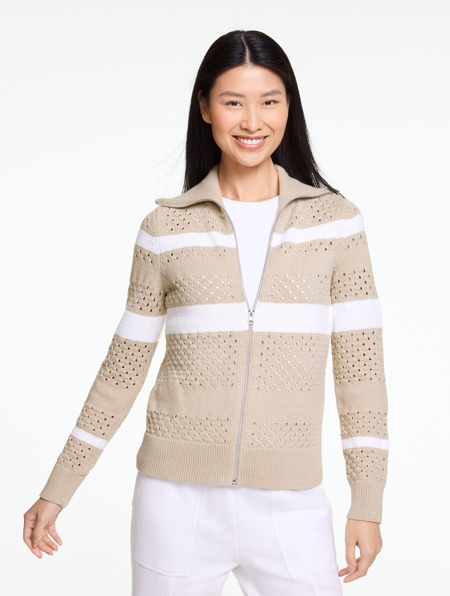 Open Stitch Sweater Jacket - Striped