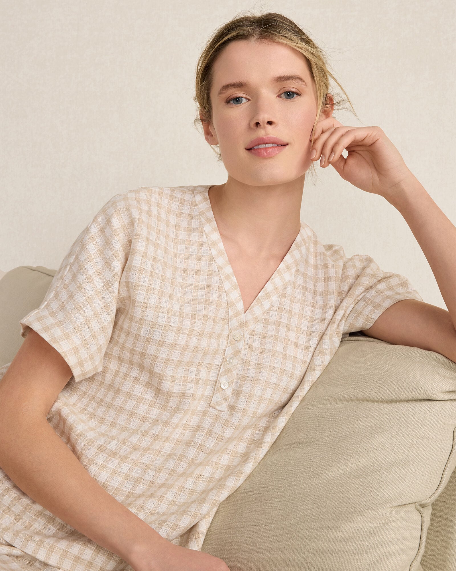 Linen Blend Gingham Top