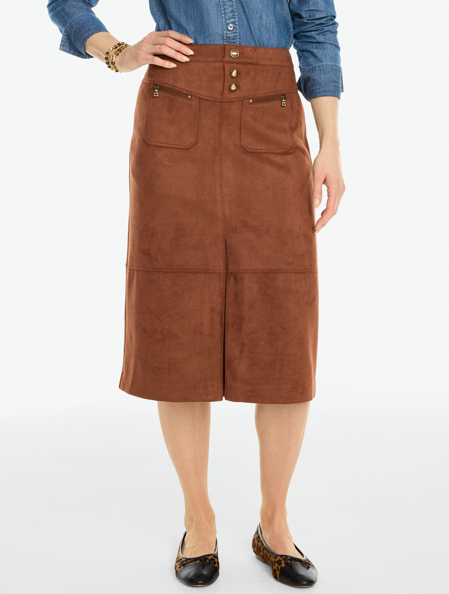Faux Suede Midi Skirt