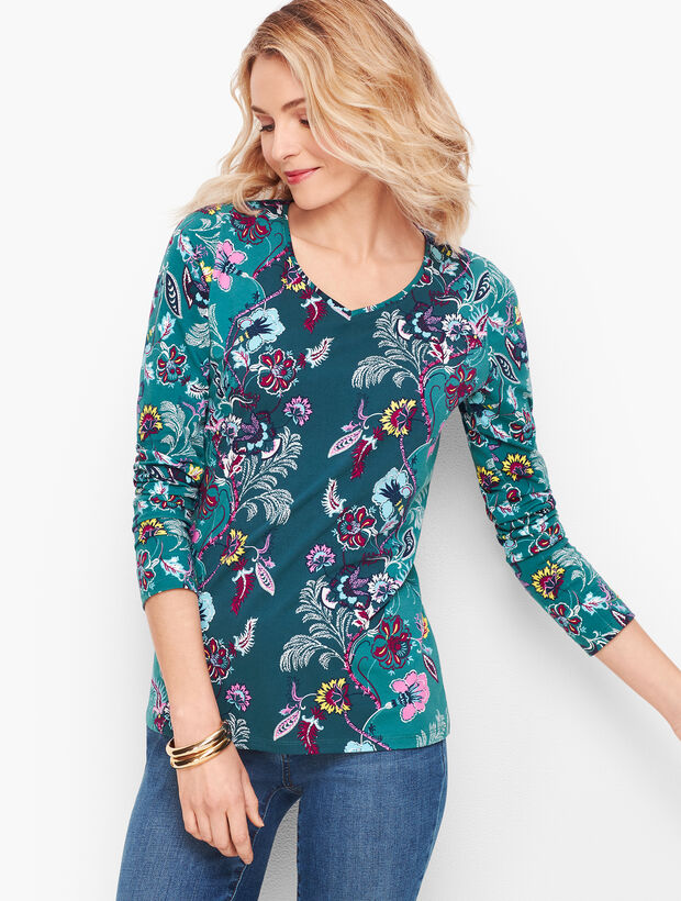 Long Sleeve V-Neck Tee - Floral Paisley