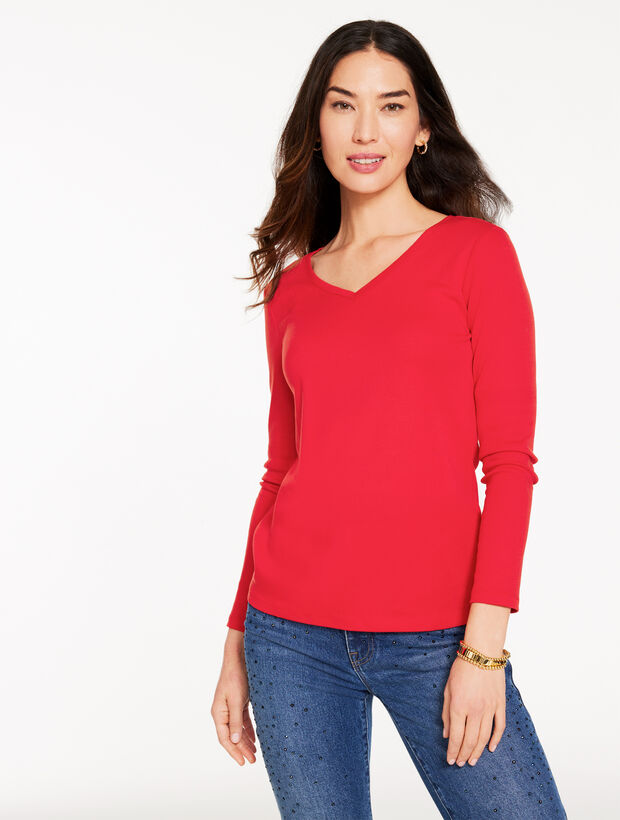 Pima Cotton V-Neck Tee Very Black- SPANX main image 1