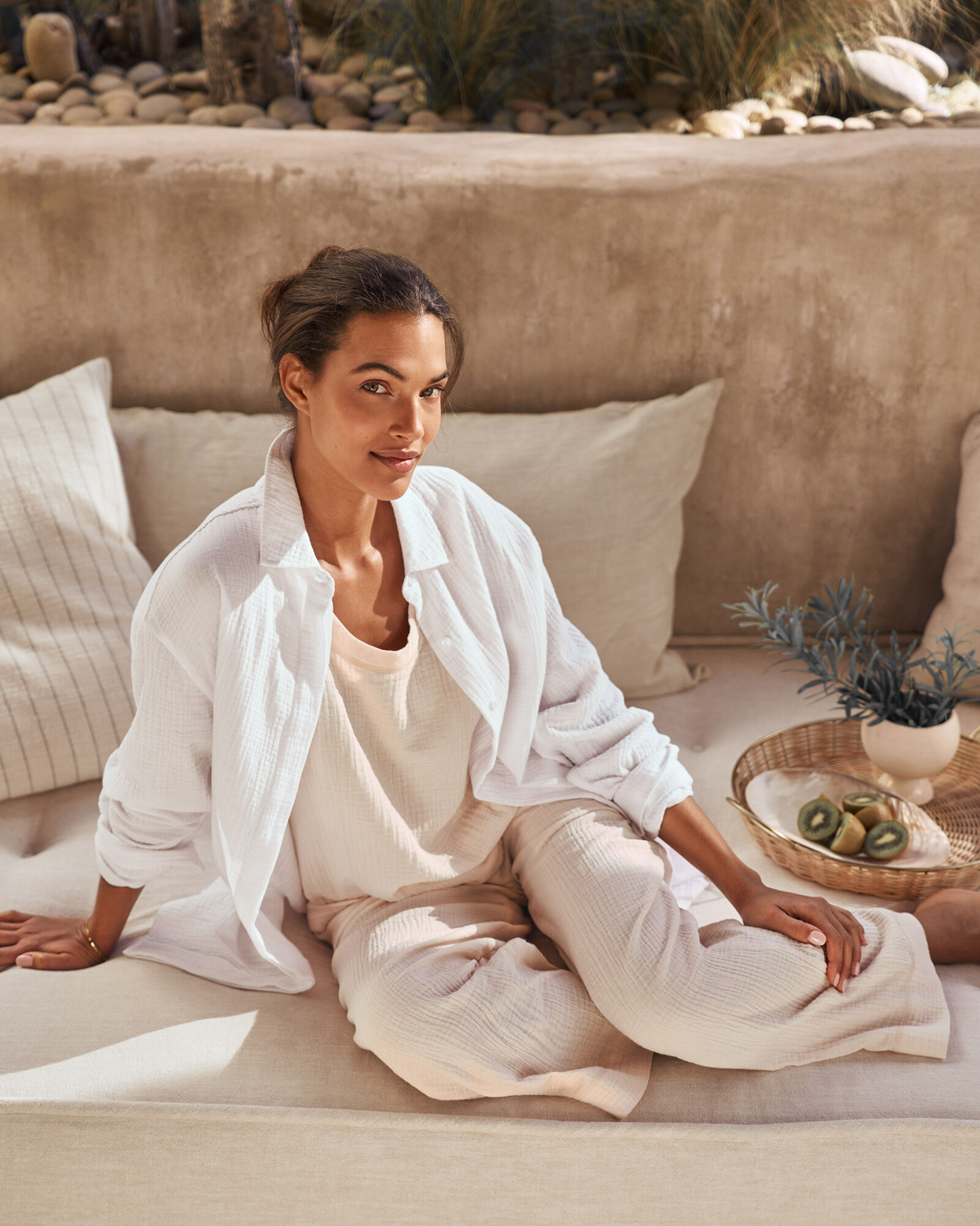 Organic Cotton Gauze Wide Leg Pants
