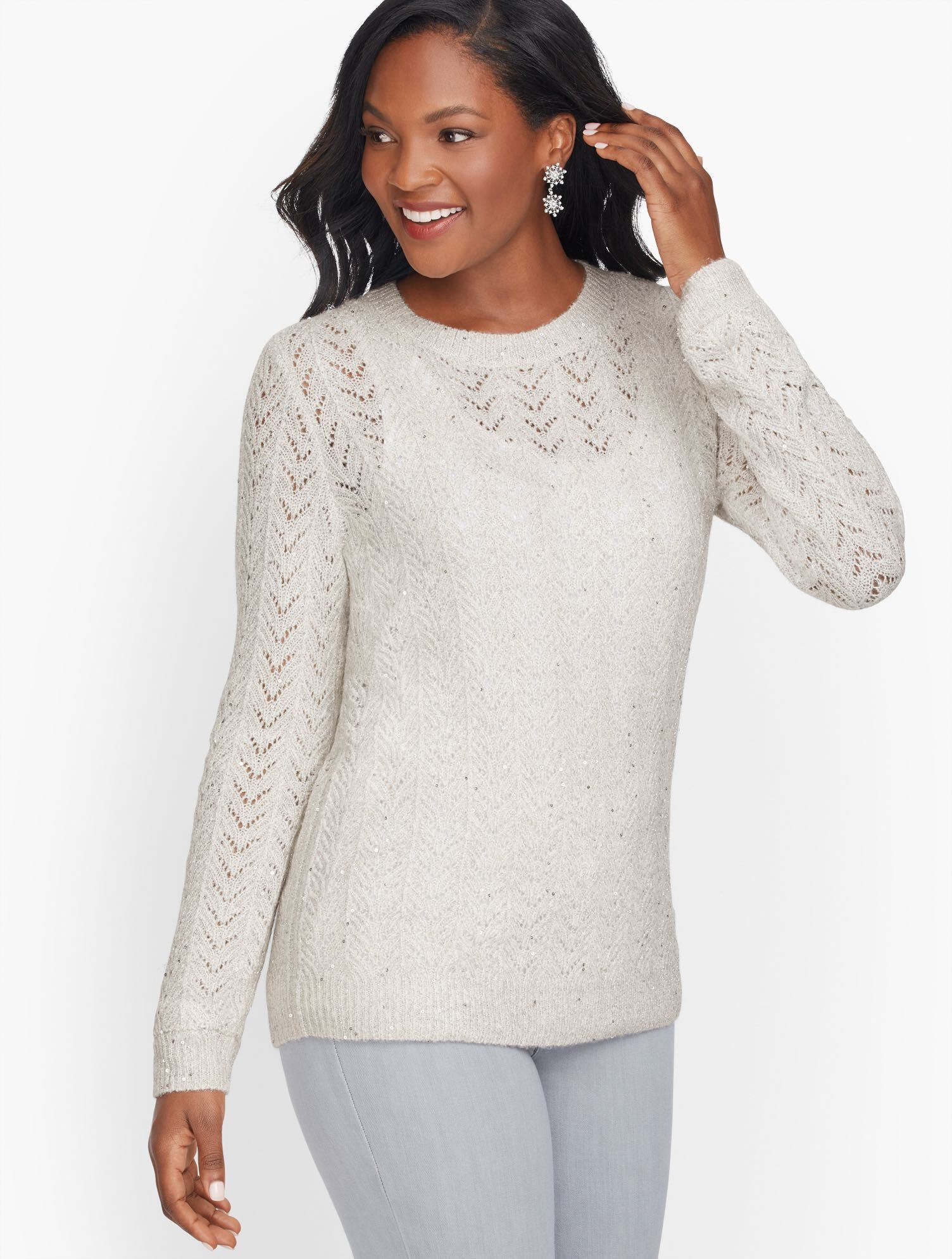 Allover Pointelle Shimmer Sweater
