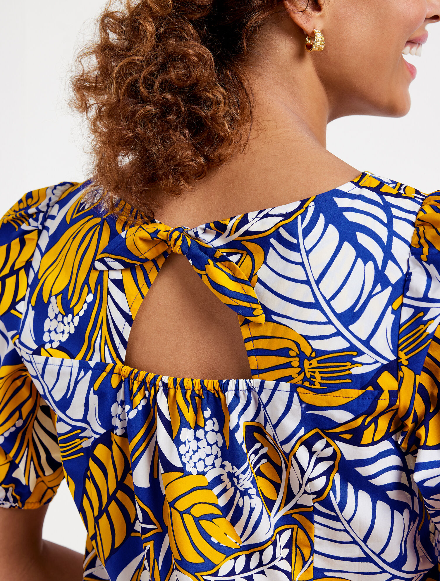 Tie Back Top - Colorblock Leaves