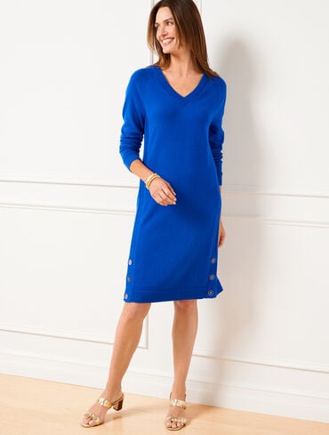 Button Detail Sweater Dress - Blue Majesty