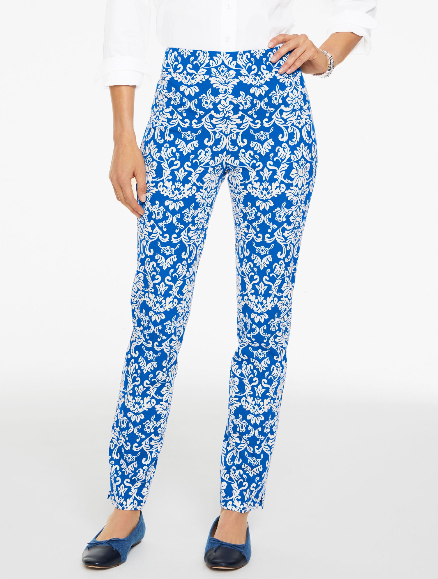 Slim Ankle Cotton Bi-Stretch Pants - Damask Swirls