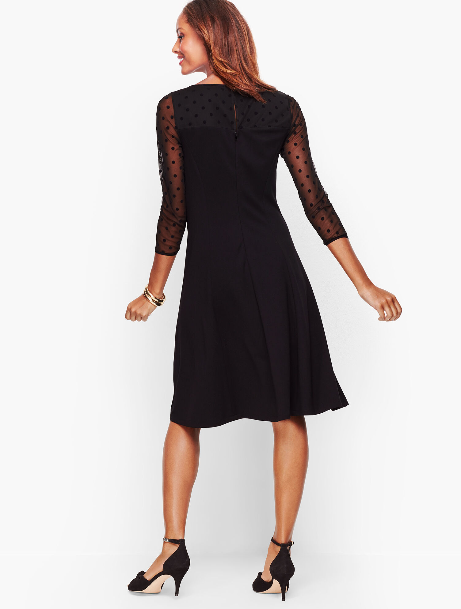 Dot Mesh &amp; Ponte Fit &amp; Flare Dress