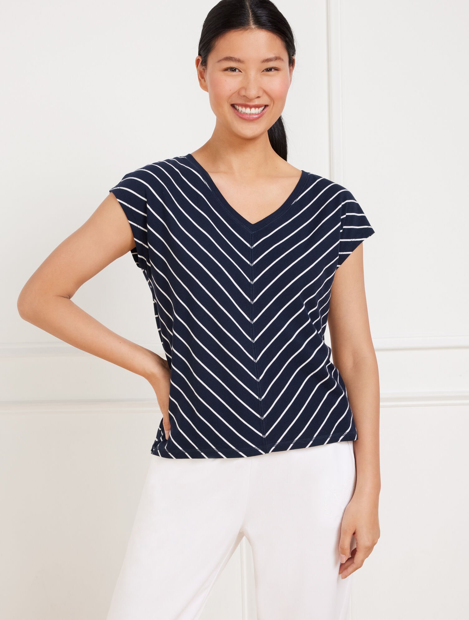 Supersoft Jersey V-Neck Tee - Chevron Stripe | Talbots