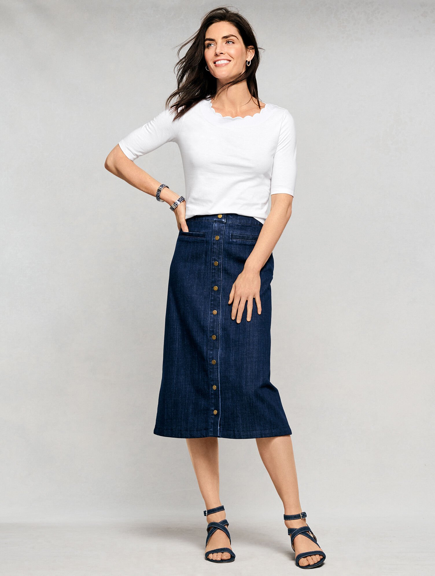 Denim Button Front A-Line Skirt Talbots