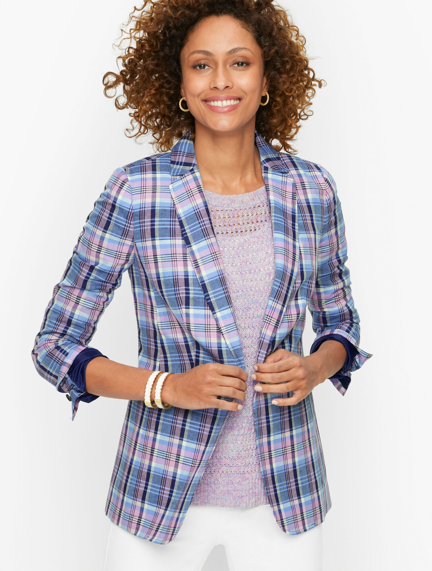 Classic Linen Blazer - Plaid