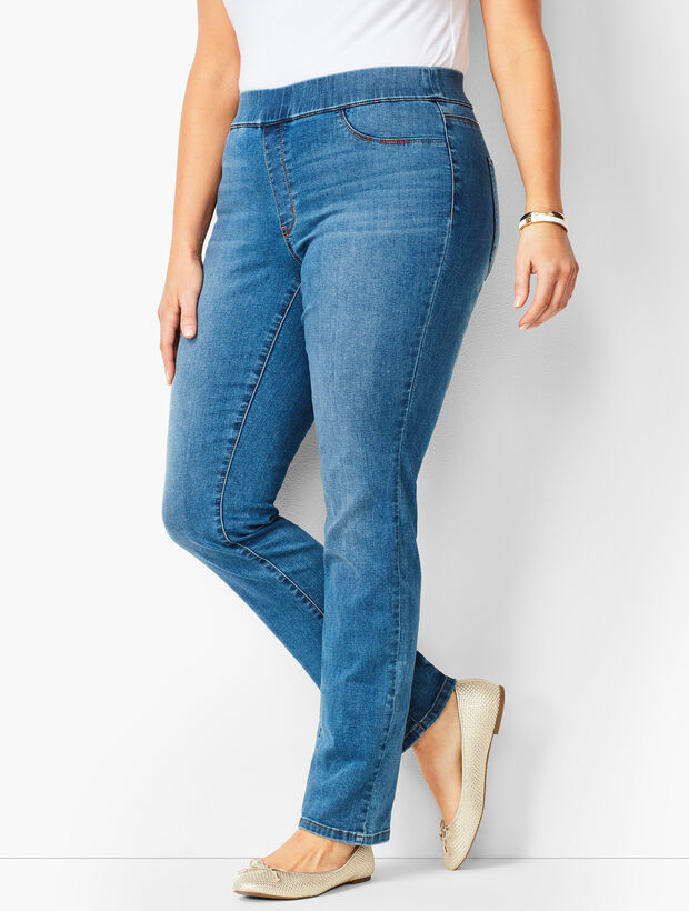 Plus Size Pull-On Straight Leg Jeans Aurora Wash Talbots