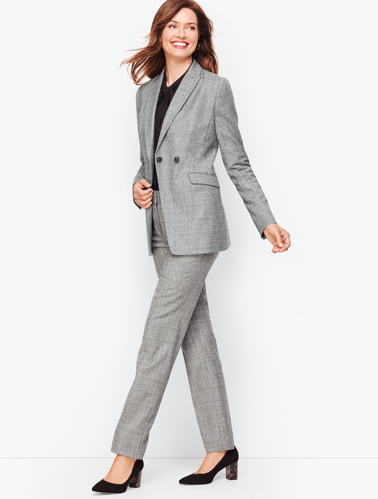 Luxe Classic Glen Plaid Double Breasted Blazer