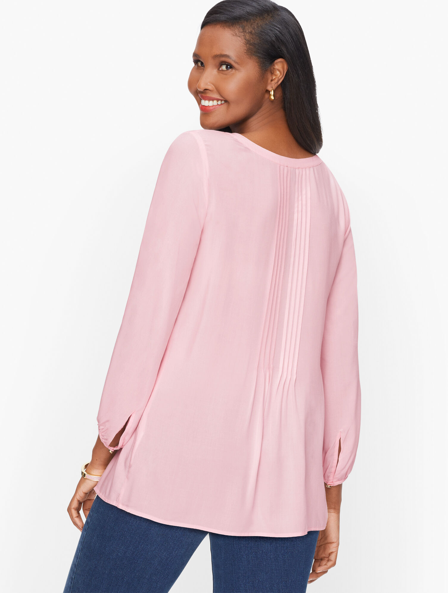 Split Neck Pintuck Top - Solid