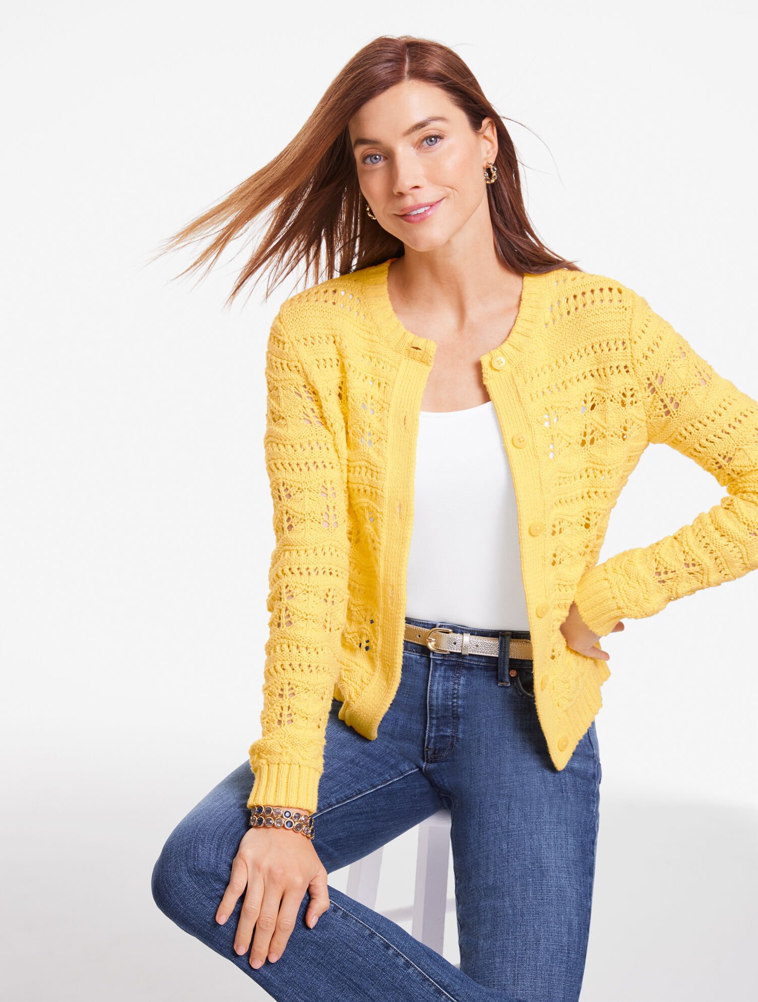 Open Stitch Crewneck Cardigan