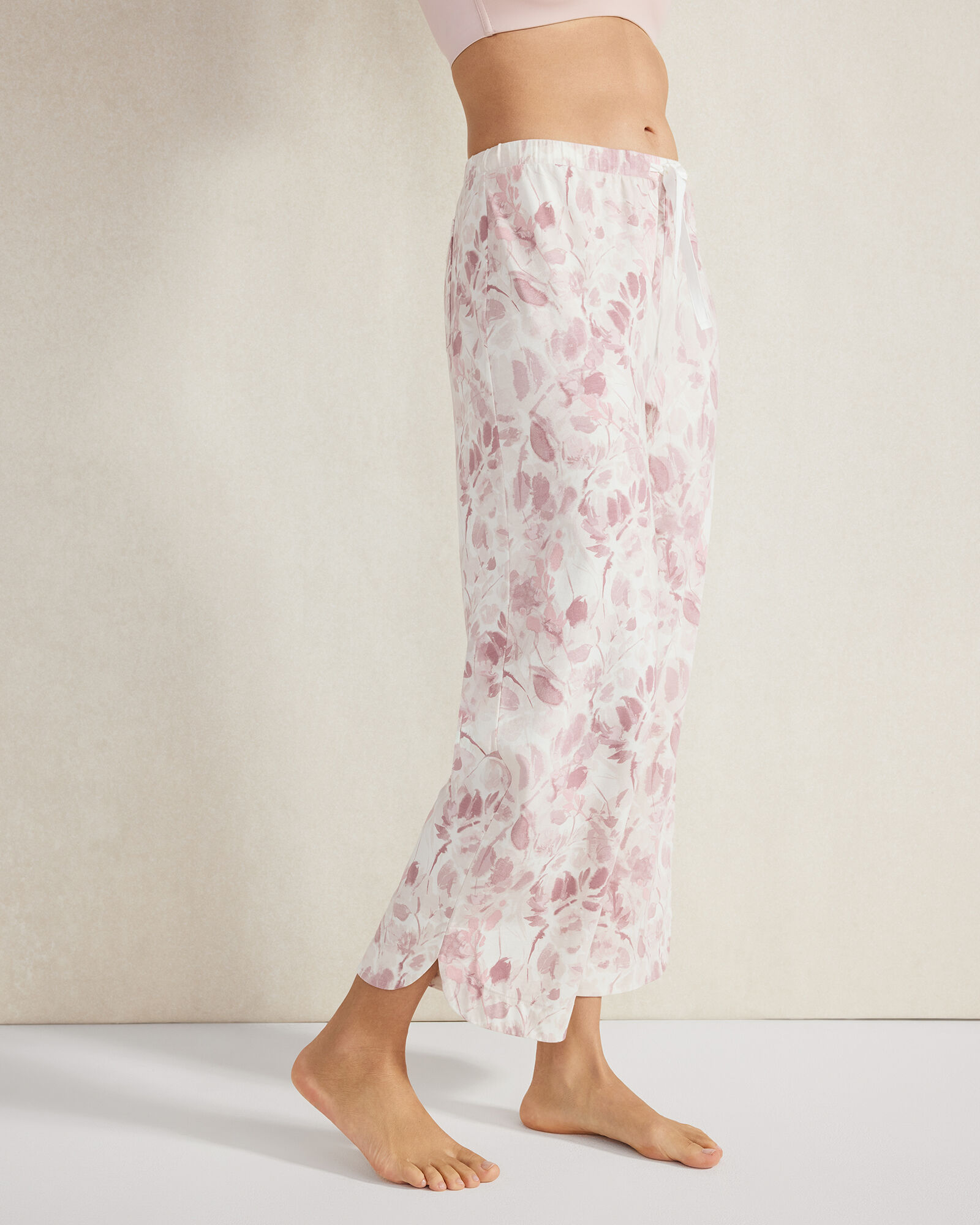 Organic Cotton Jersey Botanical Rose Curved Hem Pants