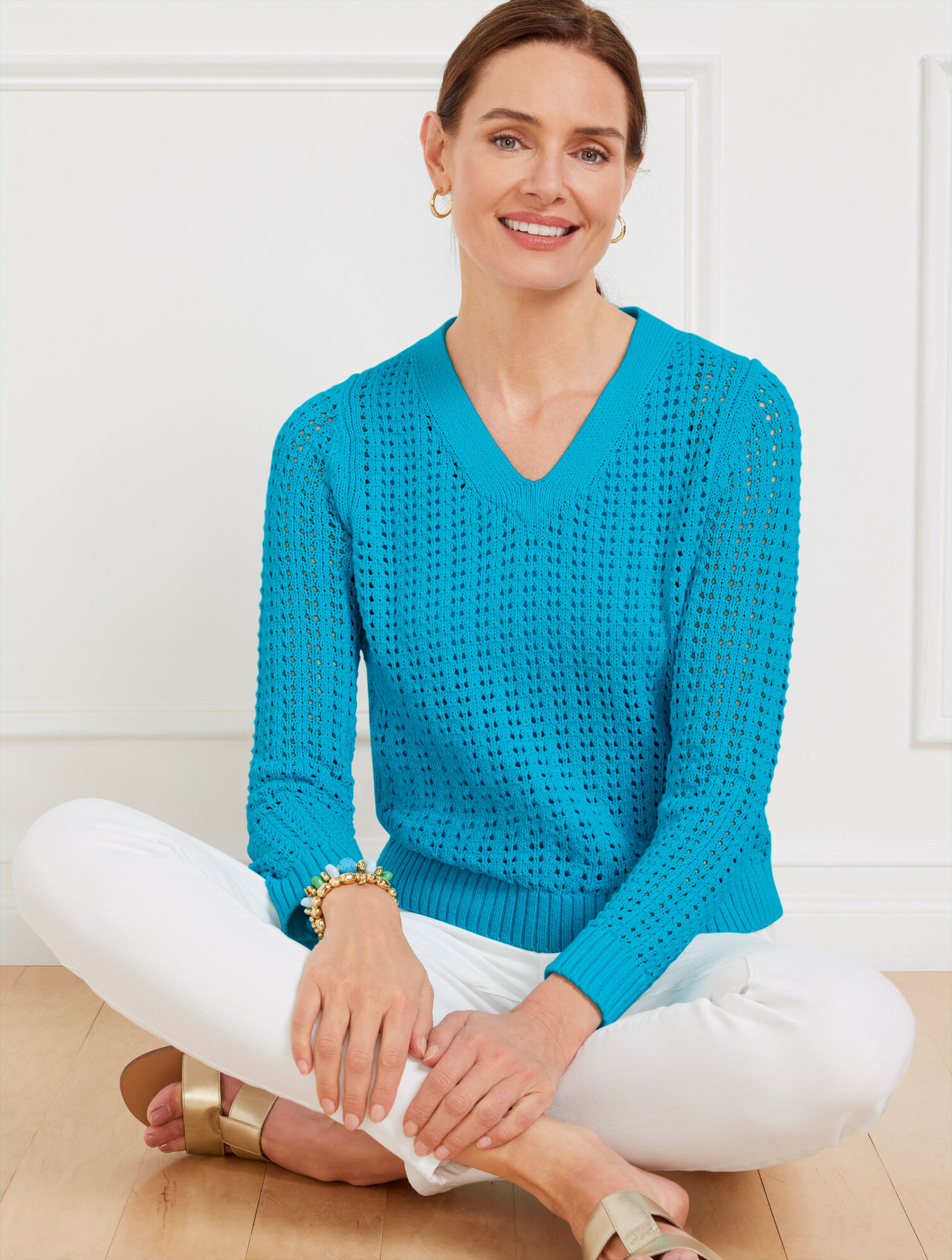 Open Stitch V-Neck Pullover | Talbots