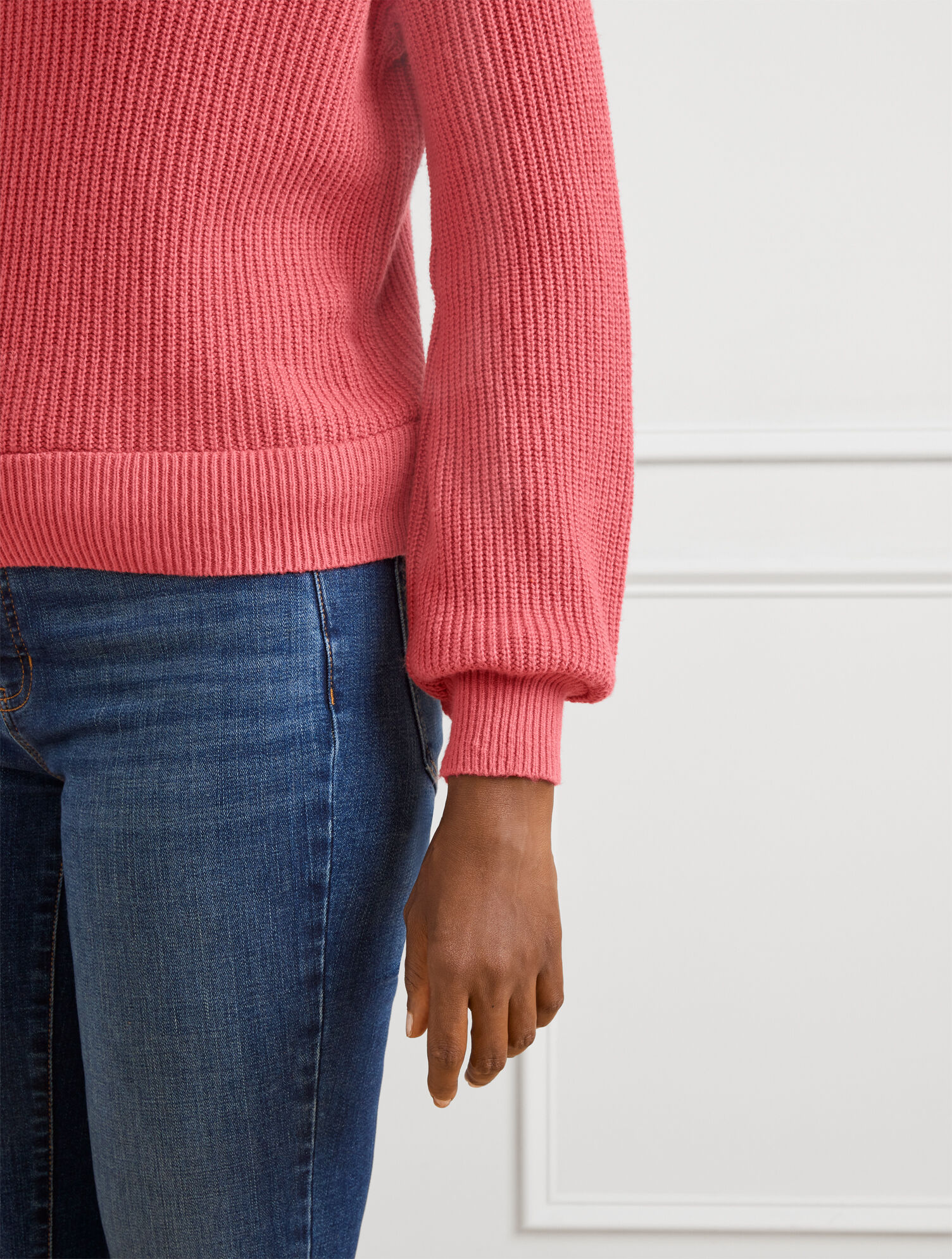 Shaker Stitch Split Neck Sweater