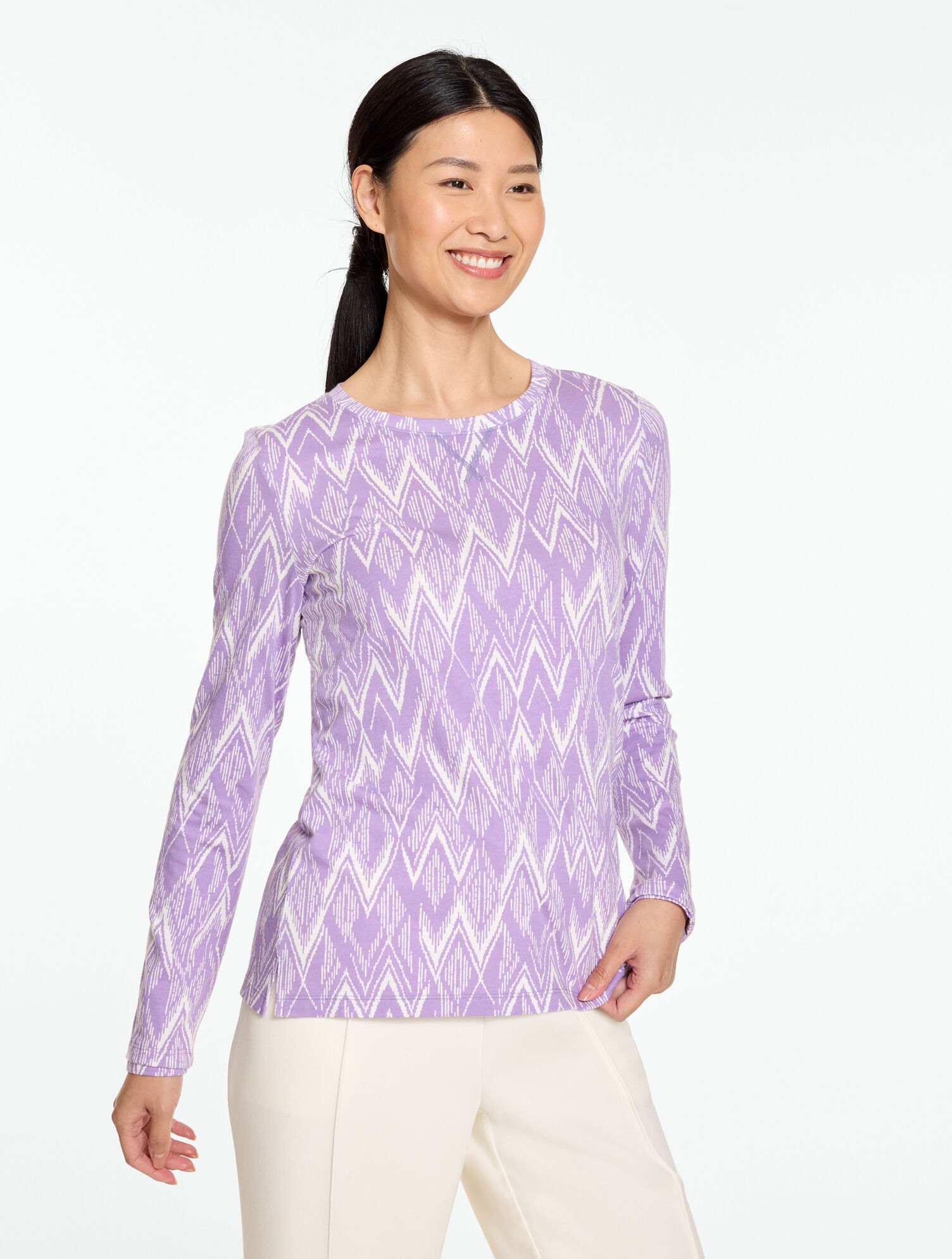 Supersoft Jersey Long Sleeve Crewneck Tee - Abstract Print