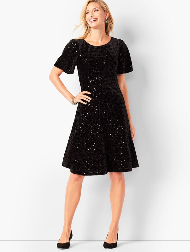 Velvet Sequined Fit & Flare Dress | Talbots Velvet Sequined Fit & Flare Dress | Talbots