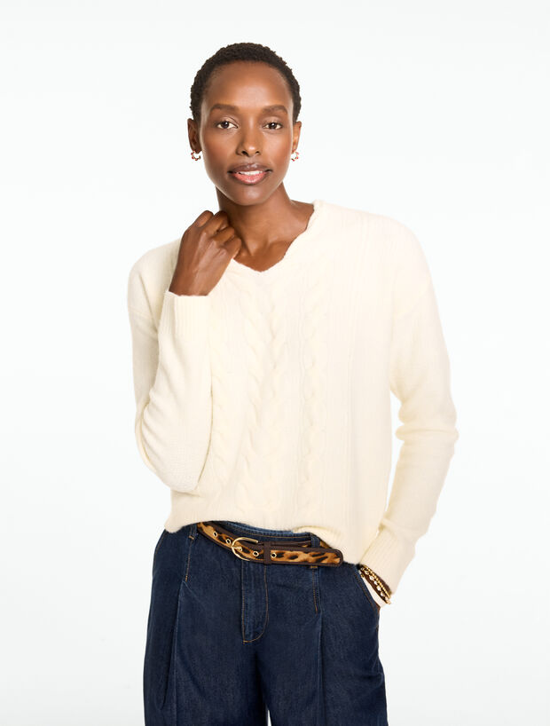 Mixed Cable Knit V-Neck Sweater