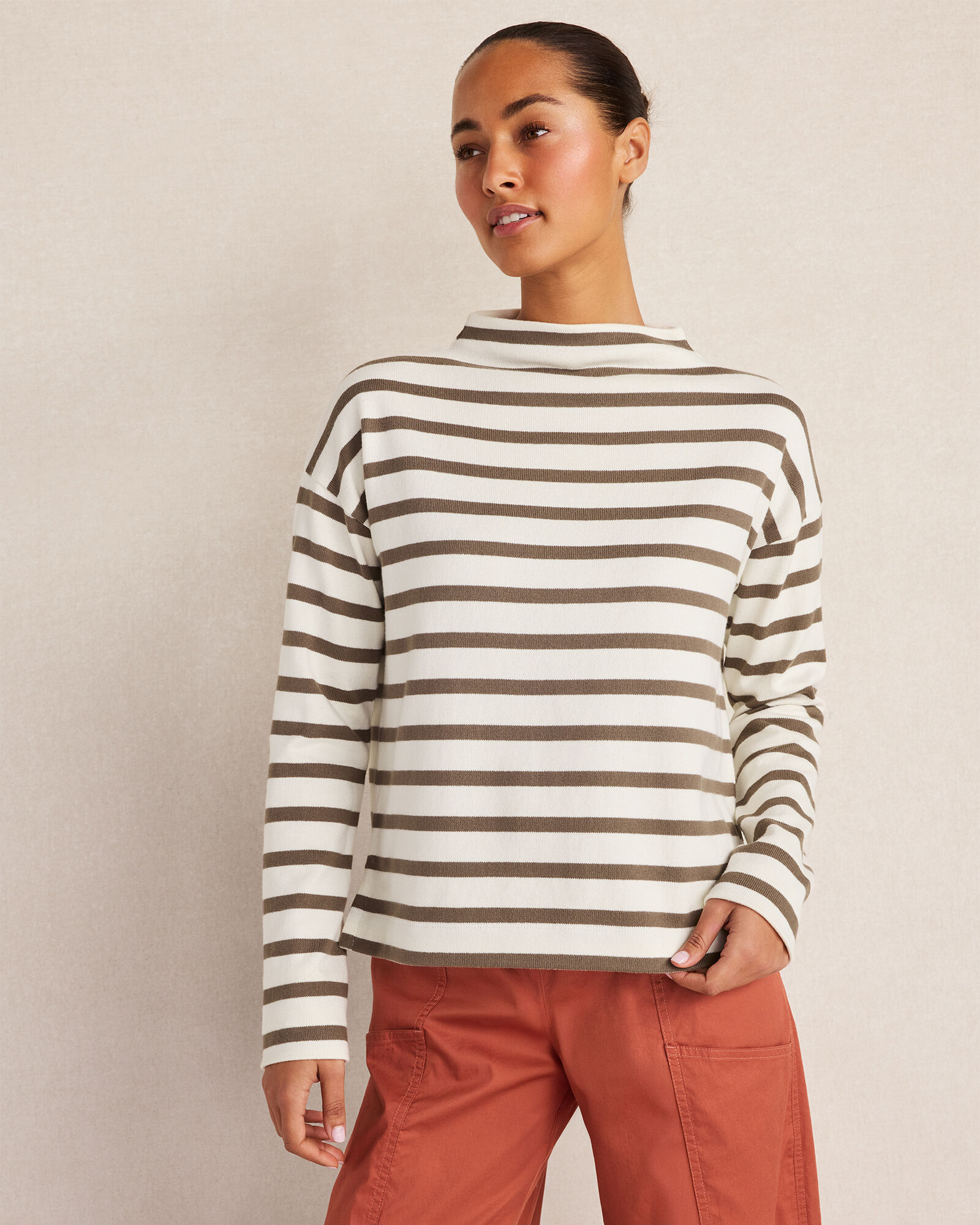 Organic Cotton Funnel Neck Striped Pullover