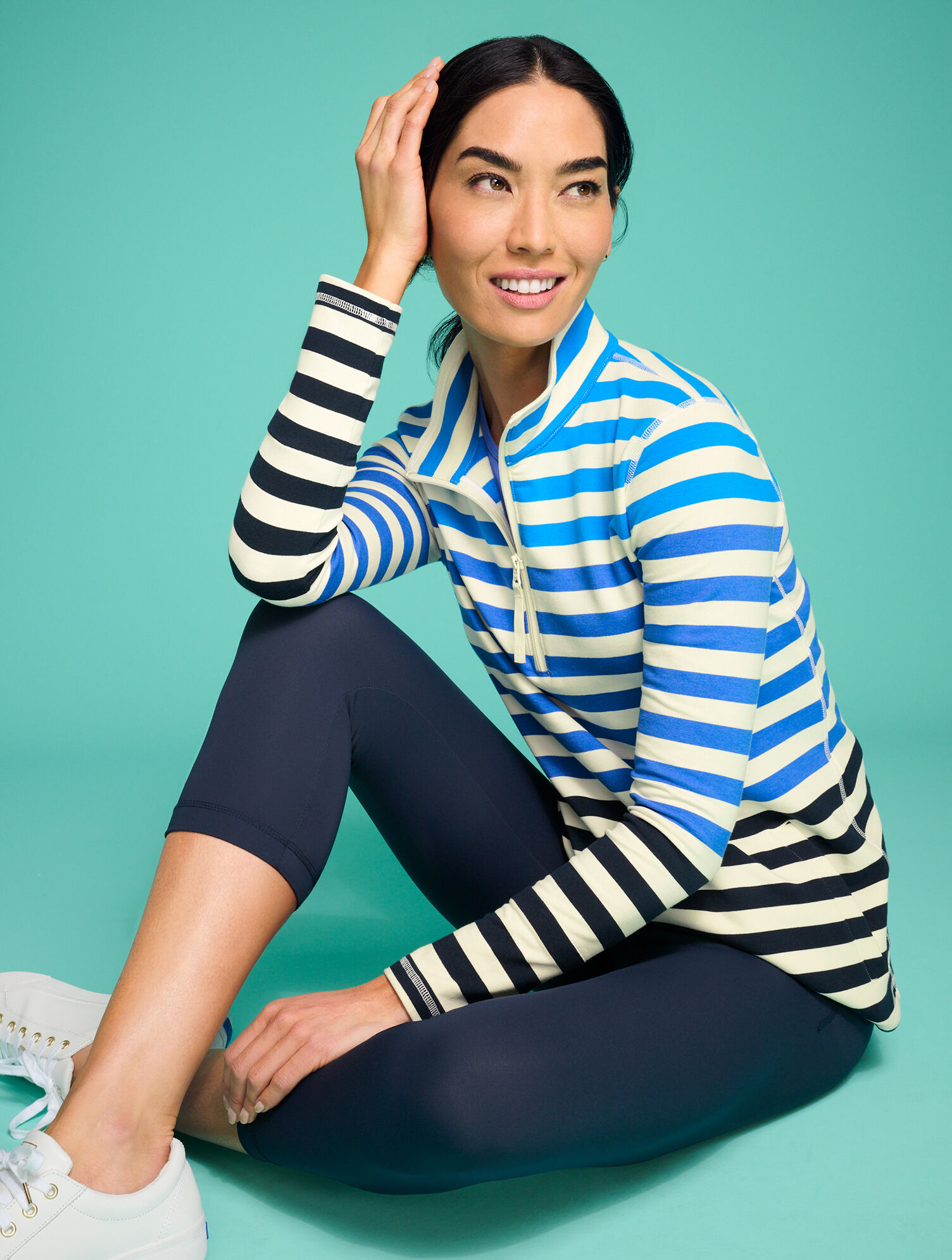 Modal French Terry Half-Zip Pullover - York Stripe | Talbots